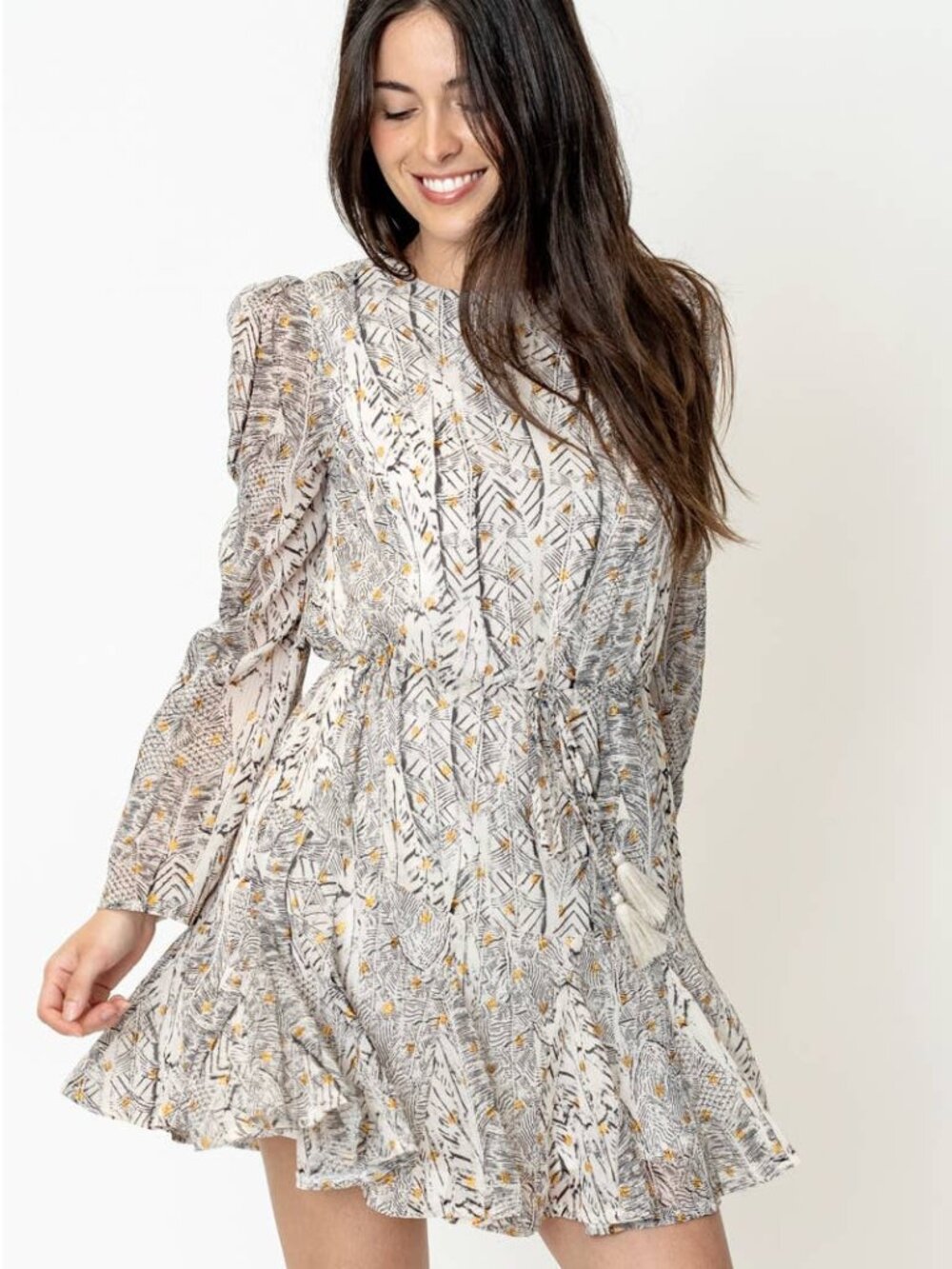 Arula Altar'd State En Crème Print Long Sleeve Dress